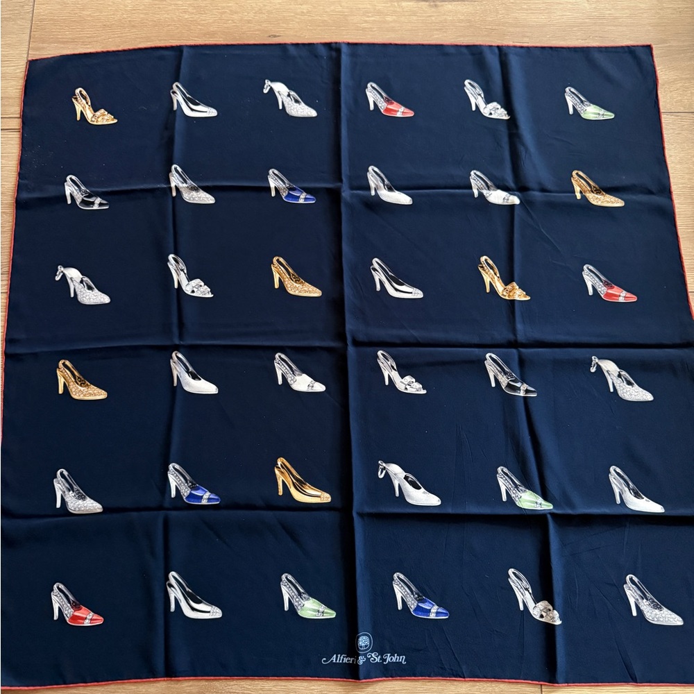 Alfieri & St. John Silk Navy Scarf with High Heel
Print size 32x32 New